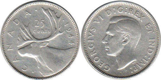 монета Канада монета 25 центов 1944