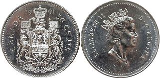 монета Канада 50 центов 1991