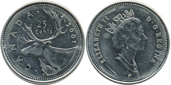 Канада монета Elizabeth II 25 центов 2001