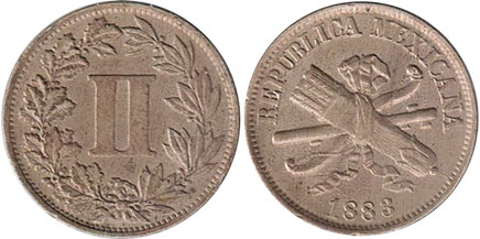 Мексика монета 2 сентаво 1883