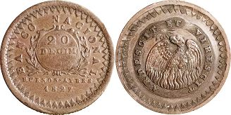 монета Аргентина Буэнос-Айрес 20 децимо 1827