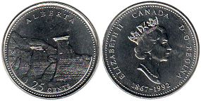 монета Канада 25 центов 1992 Alberta