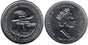 монета Канада 25 центов 1992 North West Territories