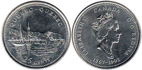 монета Канада 25 центов 1992 Quebec