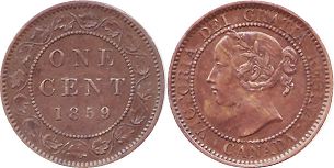 монета Канада 1 цент 1859