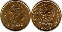 монета Польша 2 гроша 2007