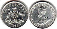 монета Австралия 3 пенса 1936