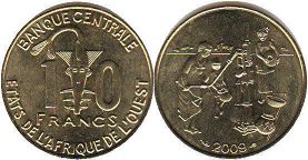 монета Западноафриканские Государства 10 франков 2009