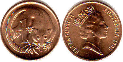 Австралия монета 1 цент 1990 Elizabeth II