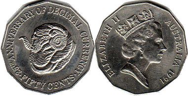 монета Австралия 50 центов 1991