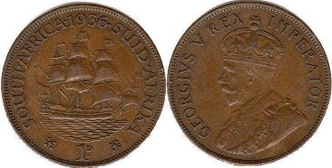 монета Южная Африка 1 пенни 1936