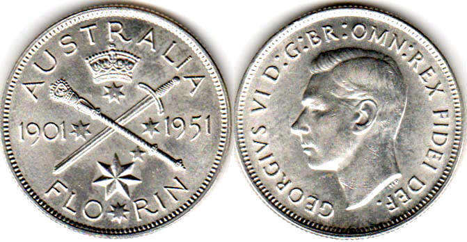 Австралия серебро commemmorative монета 1 флорин 1951