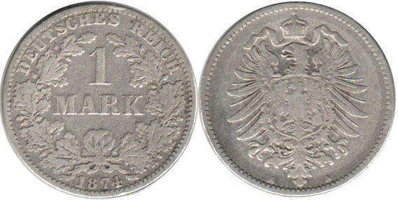 монета Германская Империя 1 марка 1874