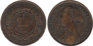 монета Нью-Брансвик 1 цент 1861