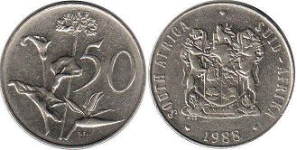 монета ЮАР 50 центов 1988