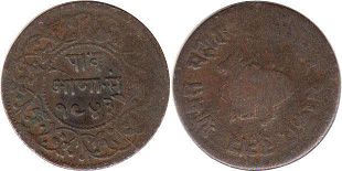 монета Индор 1/4 анны 1886