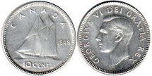 монета Канада 10 центов 1949