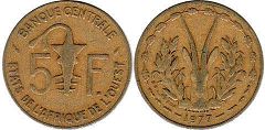 монета Западноафриканские Государства 5 франков 1977