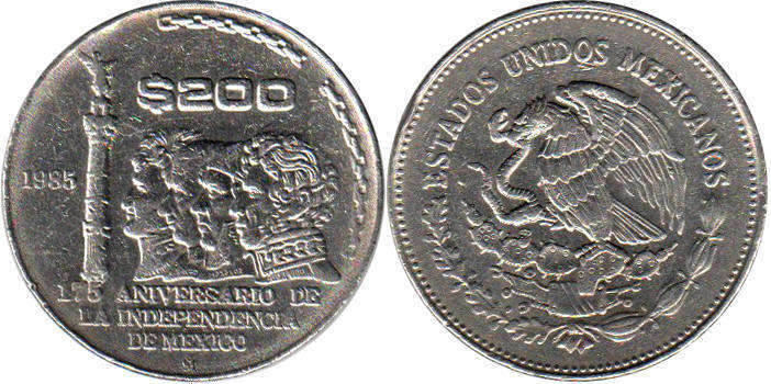 Мексика монета 200 песо 1985 Independencia