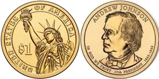 США монета 1 доллар 2011 Джонсон