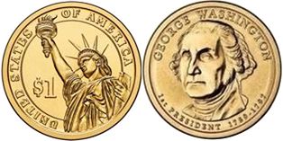 США монета 1 доллар 2007 Вашингтон