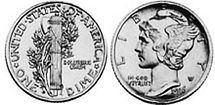 США монета дайм 1945