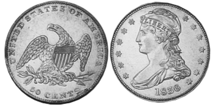 США монета 1/2 dollar 1836