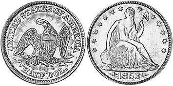 США монета полдоллара 1853