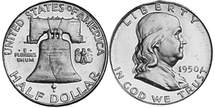 США монета 1/2 dollar 1950