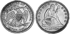 США монета квотер 1873