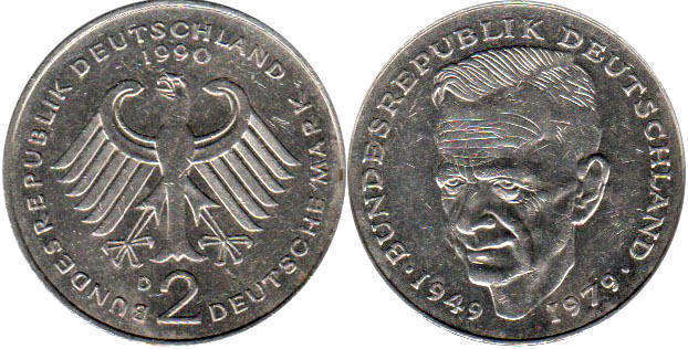 Монета Deutschland 2 mark 1990 Kurt Schumacher