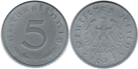 Монета Besatzungszeit in Deutschland 5 ReichsPfennig 1947