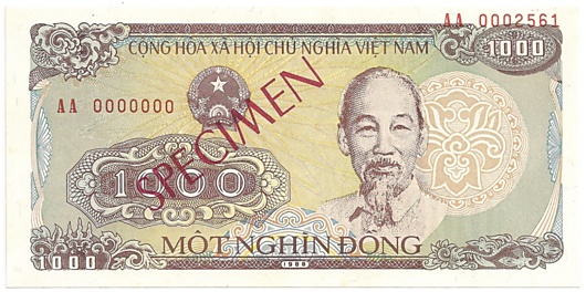 Вьетнам банкнота 1000 донгов 1988 specimen, 1000₫, лицо Вьетнам банкнота 1000 донгов 1988 specimen, 1000₫, лицо