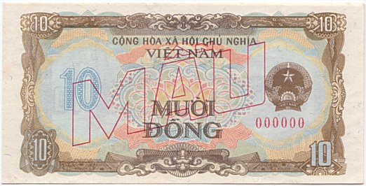 Vietnam banknote 10 донгов 1980 specimen, face Vietnam banknote 10 донгов 1980 specimen, face