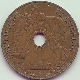 Французский Индокитай 1 цент 1931 Факел монета, аверс Французский Индокитай 1 цент 1931 Факел монета, аверс