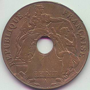 Французский Индокитай 1 цент 1937 монета, аверс Французский Индокитай 1 цент 1937 монета, аверс