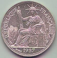 Французский Индокитай 10 центов 1937 серебро монета, аверс Французский Индокитай 10 центов 1937 серебро монета, аверс