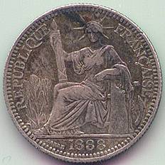 Французский Индокитай 10 центов 1888 серебро монета, аверс Французский Индокитай 10 центов 1888 серебро монета, аверс