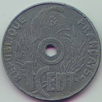 Французский Индокитай 1 cent 1940 ошибка монета, аверс Французский Индокитай 1 cent 1940 ошибка монета, аверс