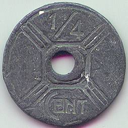 Французский Индокитай 1/4 цента 1941 lead counterfeit монета, аверс Французский Индокитай 1/4 цента 1941 lead counterfeit монета, аверс