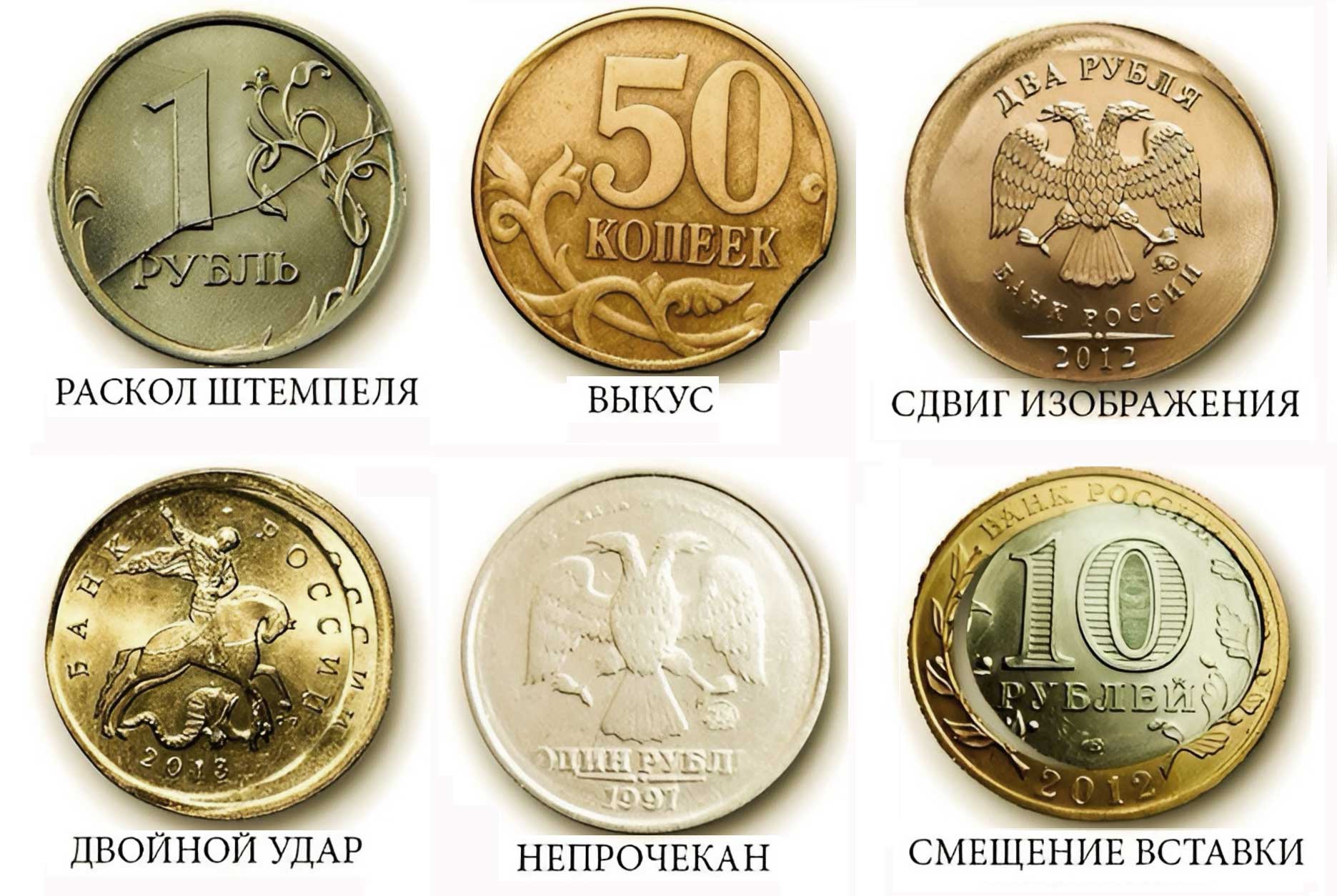 Примеры браков чеканки монет