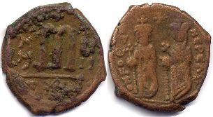 монета Византия Фока фоллис