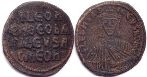монета Византия Лев VI фоллис