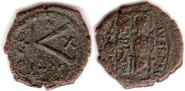монета Византия Юстин II 1/2 фоллиса