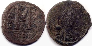 монета Византия Юстиниан I фоллис