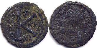 монета Византия Юстиниан I 1/2 фоллиса