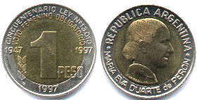 монета Аргентина 1 песо 1997