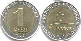 монета Аргентина 1 песо 1998