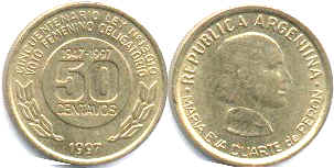 монета Аргентина 50 сентаво 1997