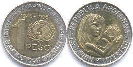 монета Аргентина 1 песо 1996